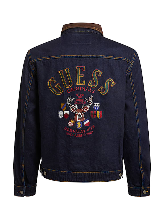 Guess denim jacket logo on back deals