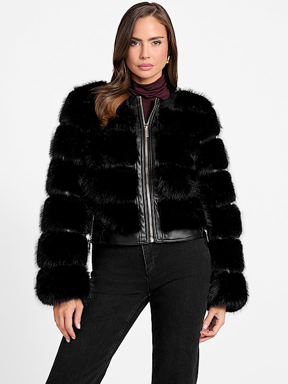 Brunt　Fp503　黒 MARCIANO by GUESS® Arielle Cropped Faux-Fur Jacket