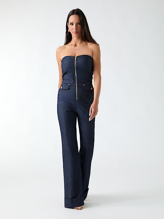 Combinaison GUESS By Marciano En Velours Strapless Noire, Taille XS, Avec Ceinture Et Fente - Neuf Avec étiquettes