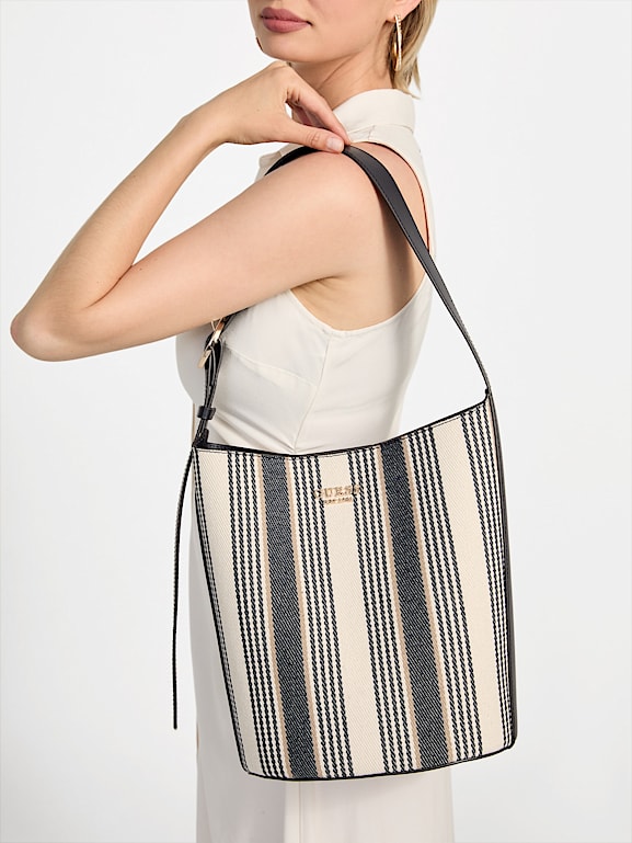 GUESS® Nicolette Striped Canvas Large Bucket Bag 