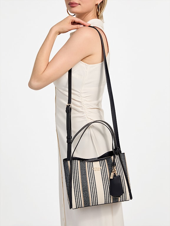 GUESS® Nicolette Striped Canvas Girlfriend Satchel