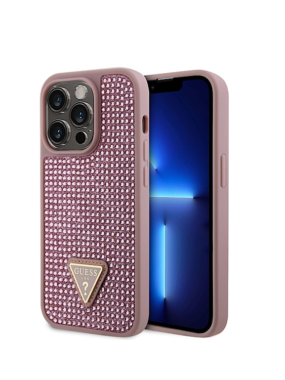 Coque Guess Pour IPhone 15 - Paillettes Et Logo Métal - Rose - Neuve