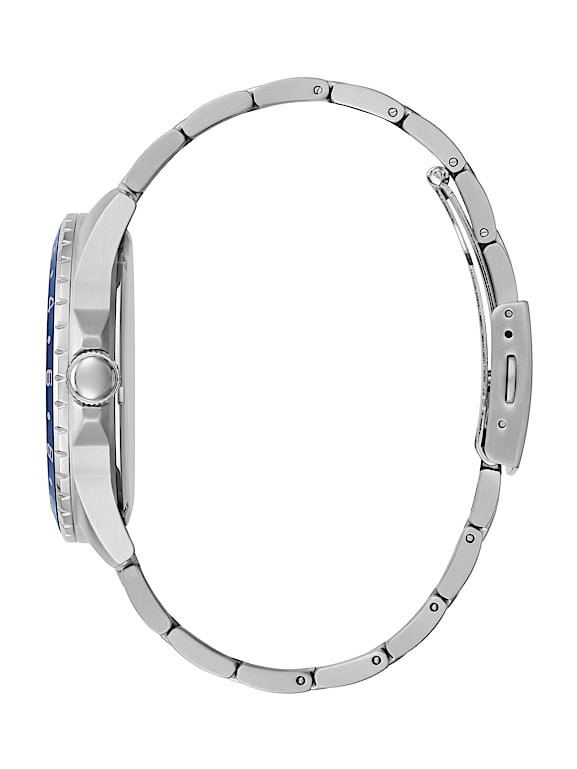 GUESS® Silver Tone and Blue Sport Watch