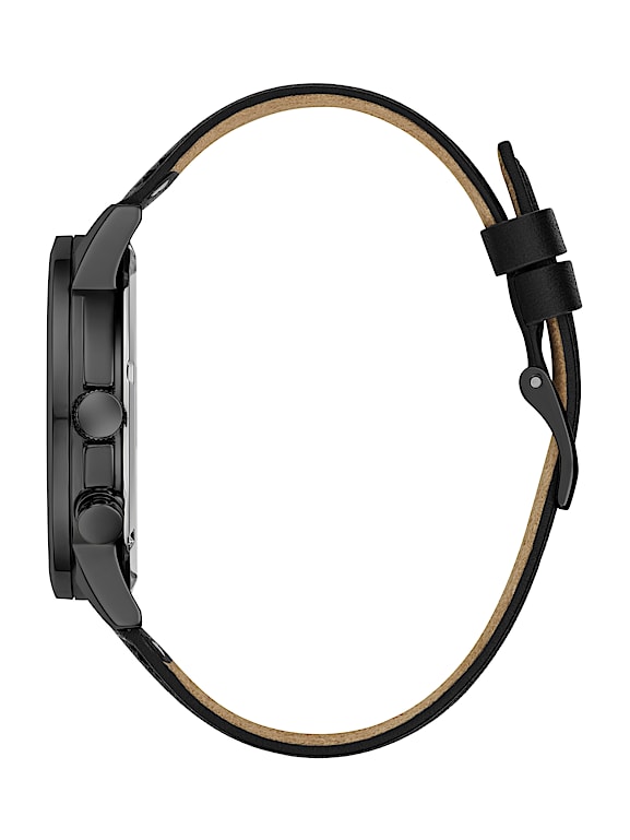 GUESS® Black Leather Multifunction Watch