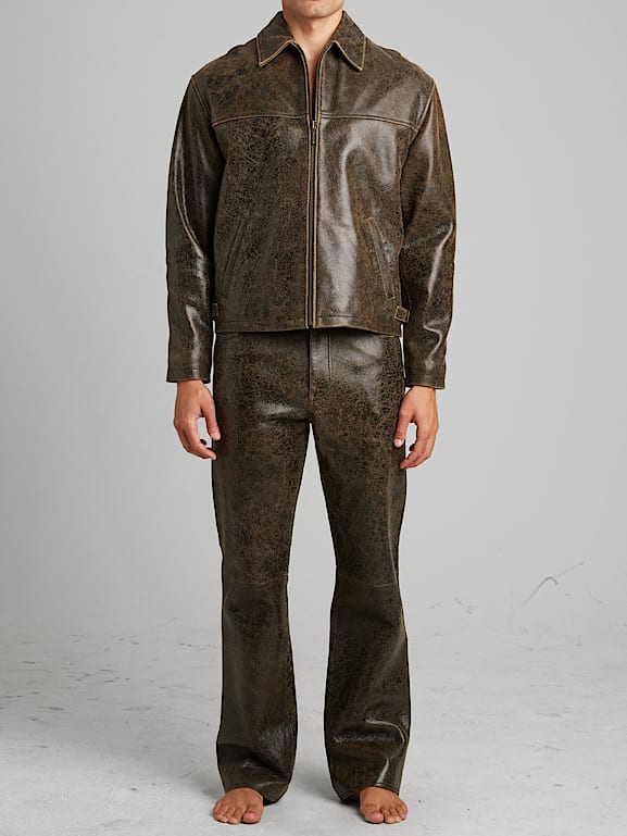 GUESS USAブラウン クラックレザージャケット GUESS® Cracked Leather Jacket