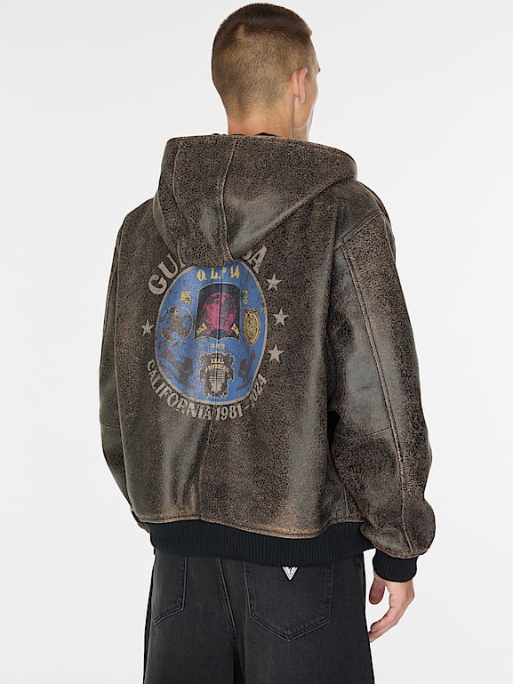 GUESS® crackle leather hoodie