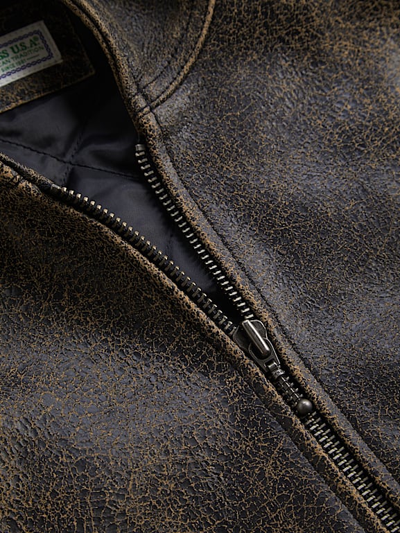 GUESS USAブラウン クラックレザージャケット GUESS USA Brown Crackle Leather Jacket GUESS