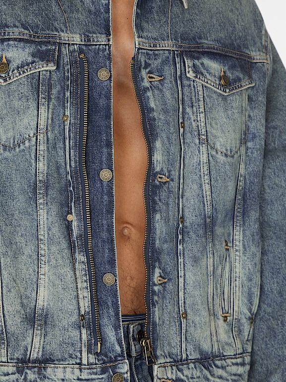 GUESS® natural lined zip-up trucker jacket