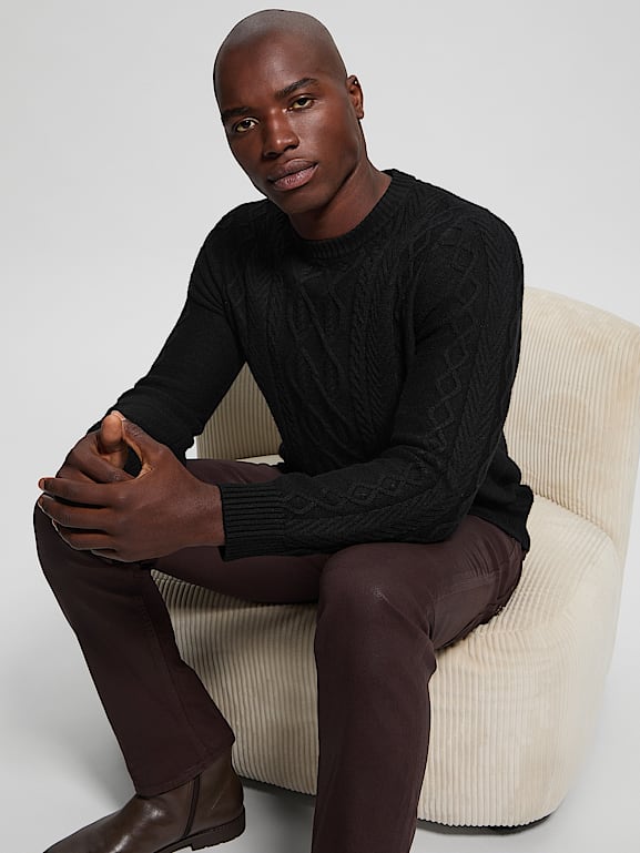 GUESS® Eco Noah Crewneck Celtic Cable-Knit Sweater