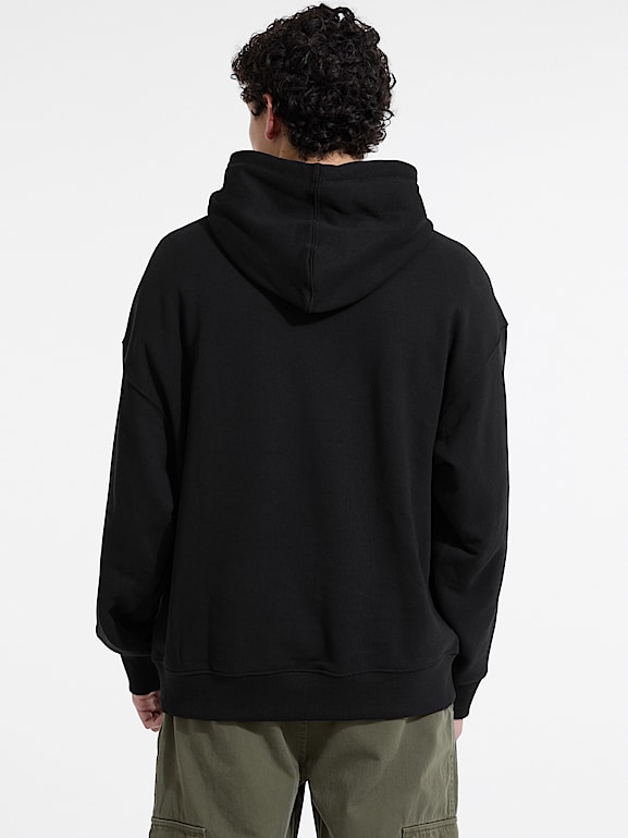 ブラック(BLK)】GUESS パーカー (M)Embroidered Snap Hoodie 【公式通販】
