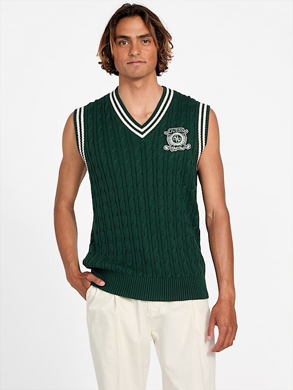 GUESS® Eco Holden V-Neck Cable-Knit Vest