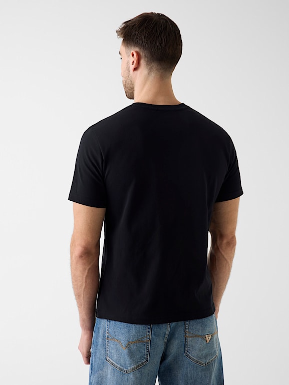 T-shirt Homme Noir Coton Mélangé Manches Courtes - Vintage Taille M