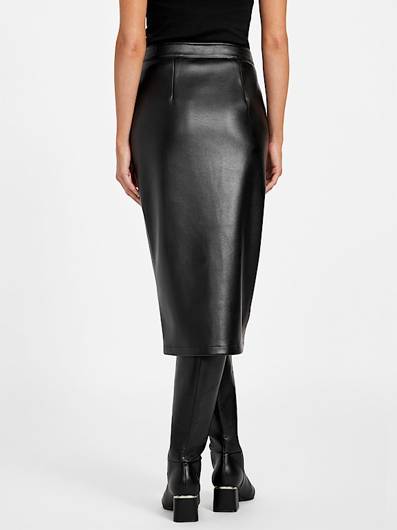 GUESS® Lana Faux-Leather Zip Midi Skirt