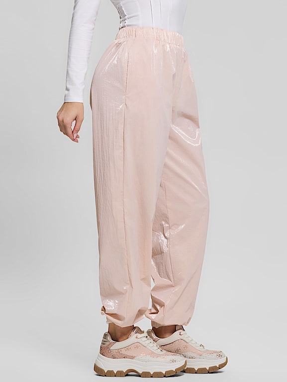 S nylon jersey pants lace（pink Women's Cotton Lounge Pants with Side Lace Detail and Pockets