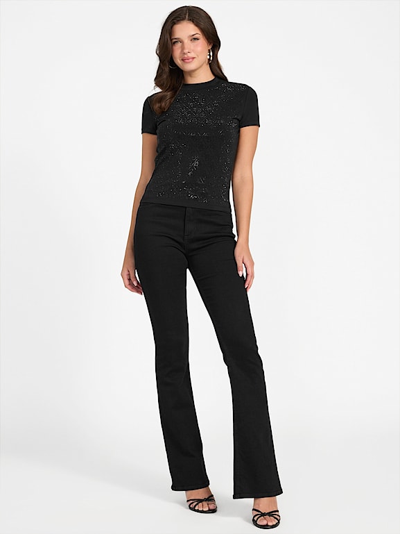 GUESS® Rhinestone Quattro G Mock-Neck Tee