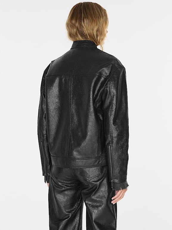 GUESS® crackled leather moto jacket