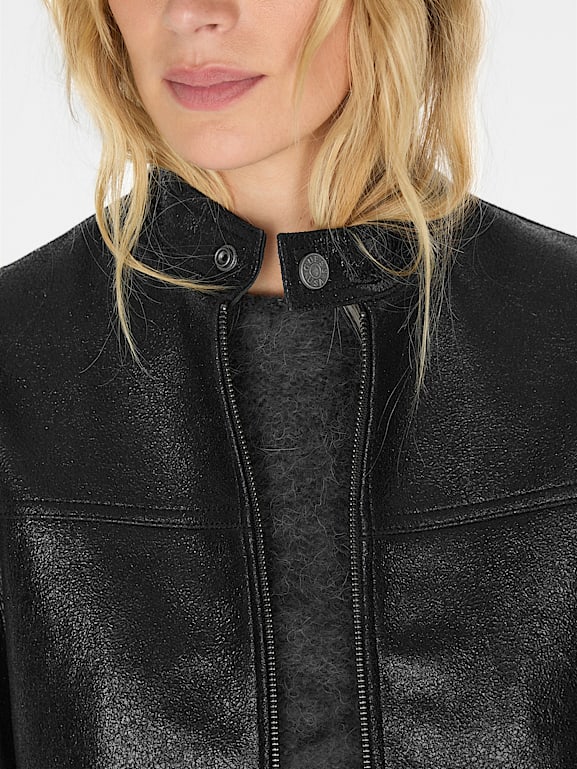 GUESS® crackled leather moto jacket