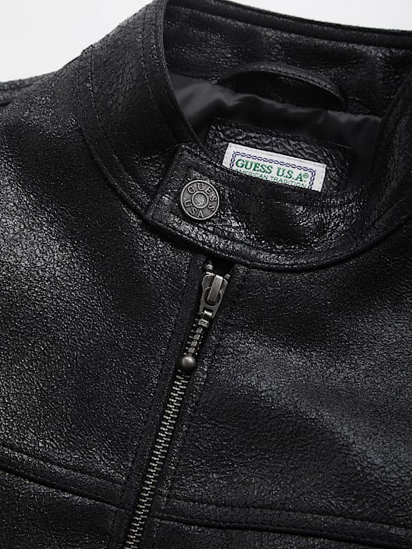 GUESS® crackled leather moto jacket