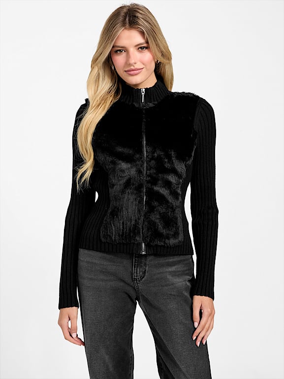 GUESS® Eco Mila Faux-Fur Zipped Cardigan