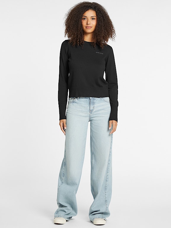 GUESS® Silk and Wool-Blend Crew Logo Sweater