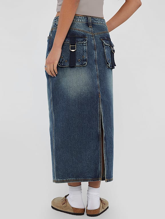 Guess Women's Brandie Skirt - Shiny Satin Flared Skirt With Invisible Side Zipper