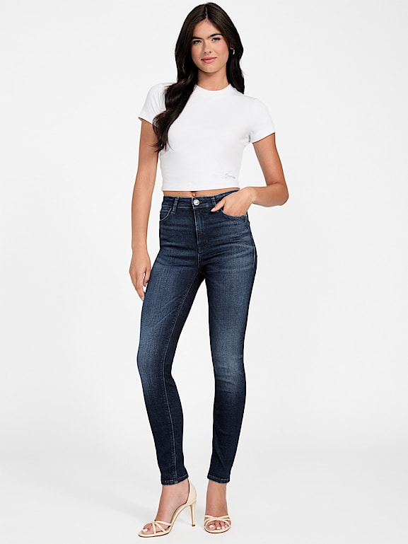Jean Fille GUESS Sarah Skinny Taille Basse - Taille 8, Délavé Foncé - Occasion Très Bon état