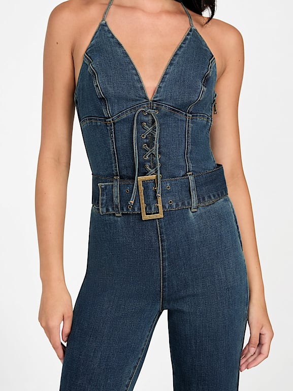 GUESS® Eco Rebel Halter Denim Jumpsuit