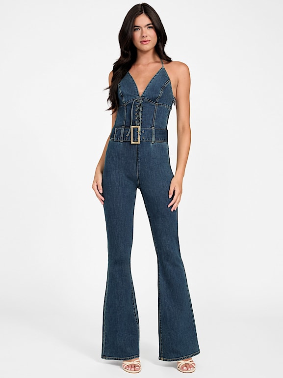 ワンピース guess GUESS® Eco Rebel Halter Denim Jumpsuit