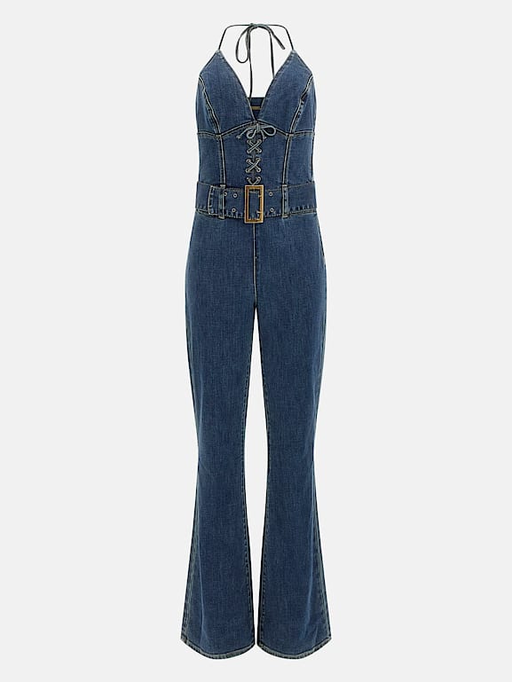 GUESS® Eco Rebel Halter Denim Jumpsuit