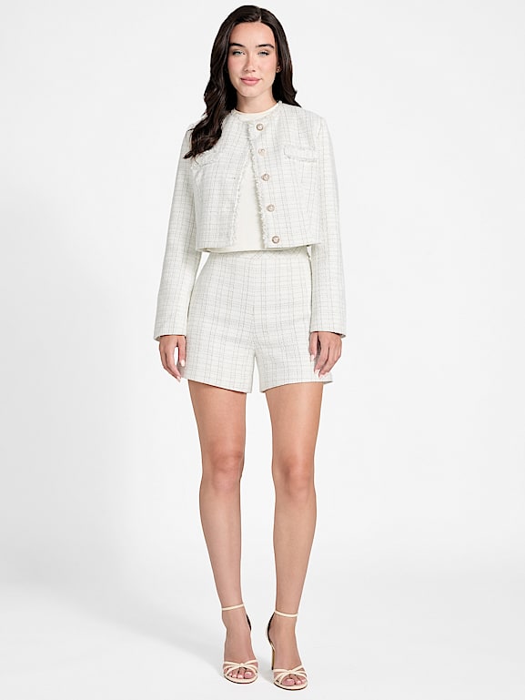 新品】candy check tweed short pants white candy check tweed short