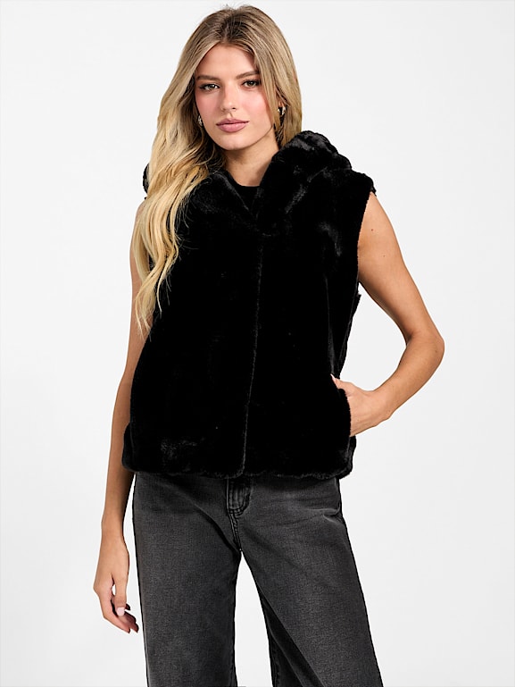 GUESS® Sophy Hooded Faux-Fur Vest