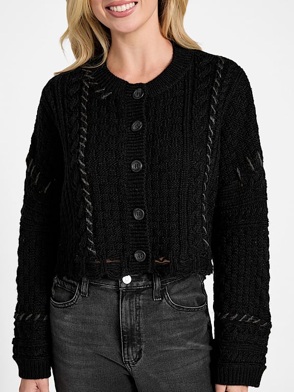 GUESS® Kaori Wool-Blend Stitched Cardigan