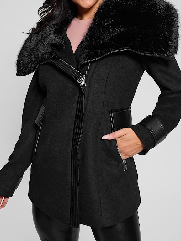 GUESS® Lilia Faux-Fur Collar Coat