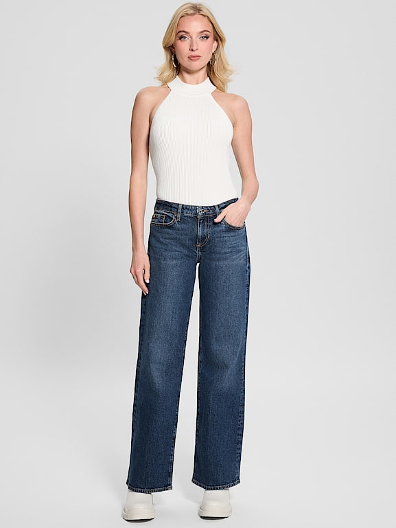 Jean GUESS Melrose évasé - Femme Taille 31W 33L - Bleu Imprimé Floral - Stretch