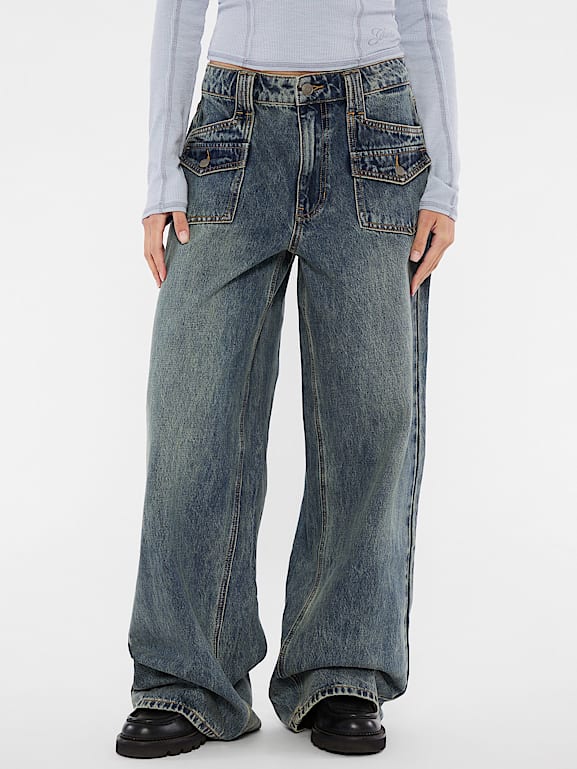GUESS® GUESS Originals Double Patch Pocket Wide Leg Jeans