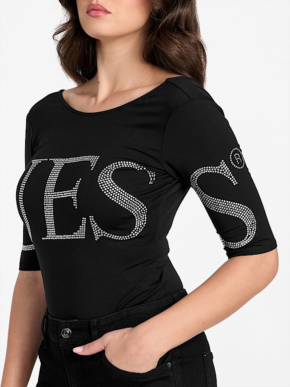 Bodysuit GUESS BY MARCIANO – Noir Scintillant, Une épaule, Avec Chaîne, Taille L
