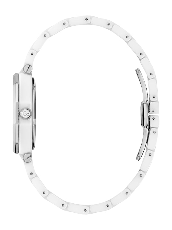 GUESS® Gc White Ceramic & Silver-Tone Analog Watch