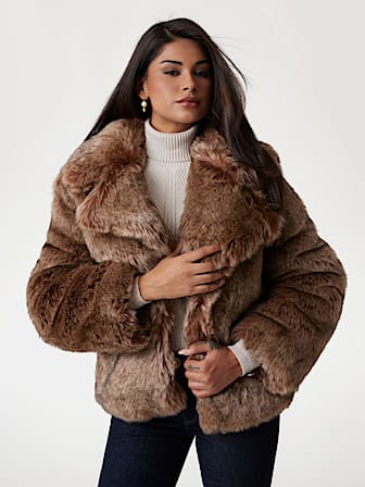 Guess faux fur skirted coat deals