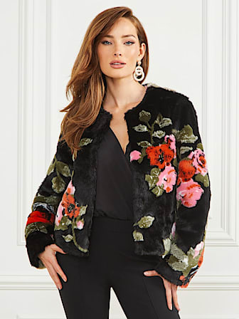 Marciano floral print faux fur jacket