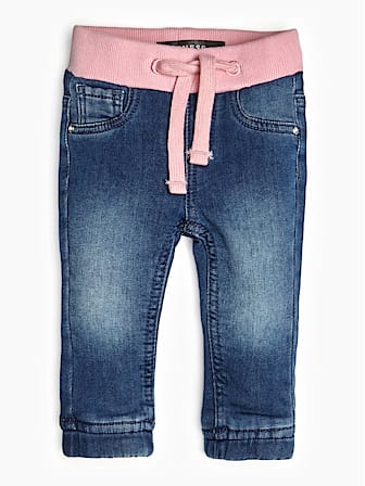 WAIST INSERT USED-LOOK JEANS