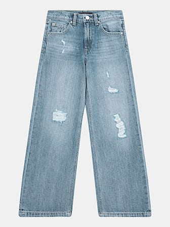 Uitlopende jeans hoge taille met slijtage