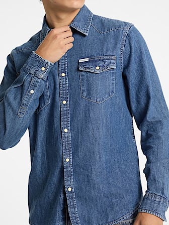 Strak denim overhemd met lange mouwen