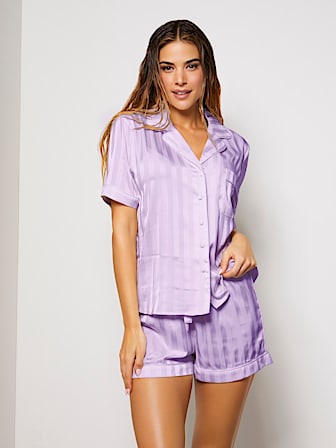 Çizgili saten pijama takımı