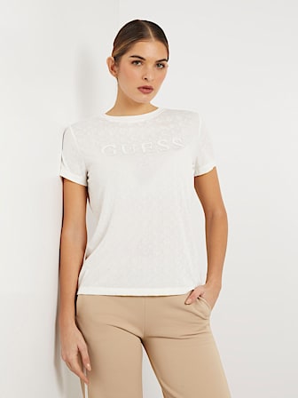 Stretch t-shirt met logo all-over