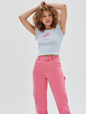 T-SHIRT CROP A RIGHE LOGO FRONTALE