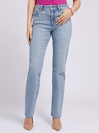 Jeans Straight Fit Strasssteine