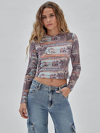 Cropped T-Shirt mit Allover-Print