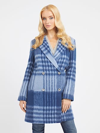 Wool blend check coat