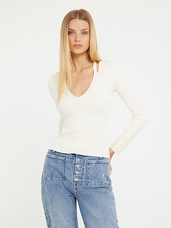 V neck viscose blend sweater