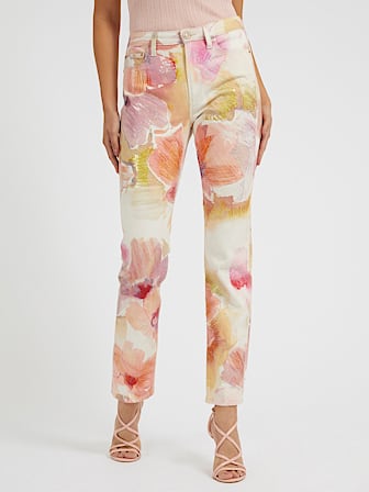 Джинсовые брюки цветочный принт